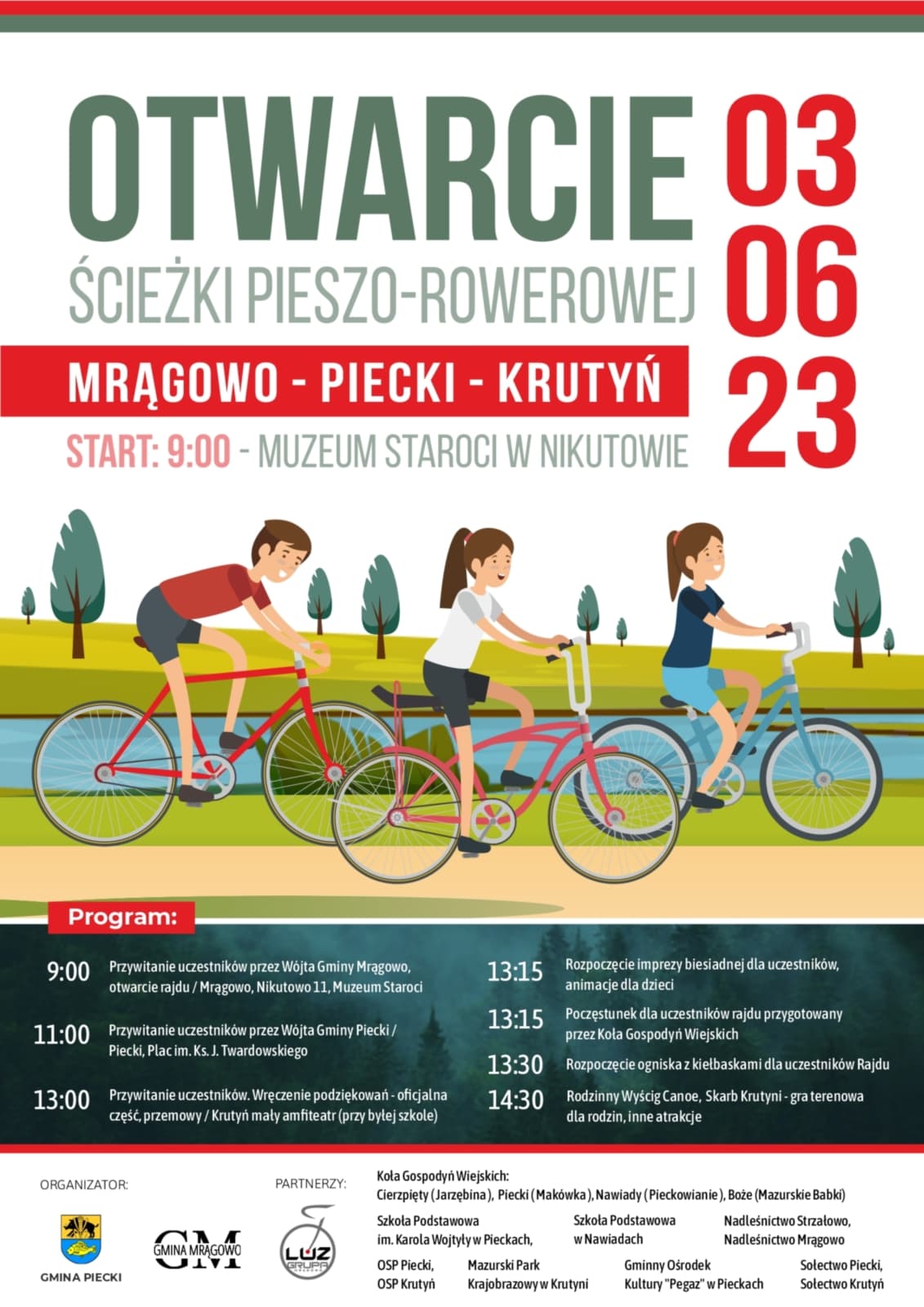 Trasa rowerowa połączyła dwie gminy. Otwarcie ścieżki pieszo – rowerowej Mrągowo-Piecki-Krutyń już 3 czerwca.